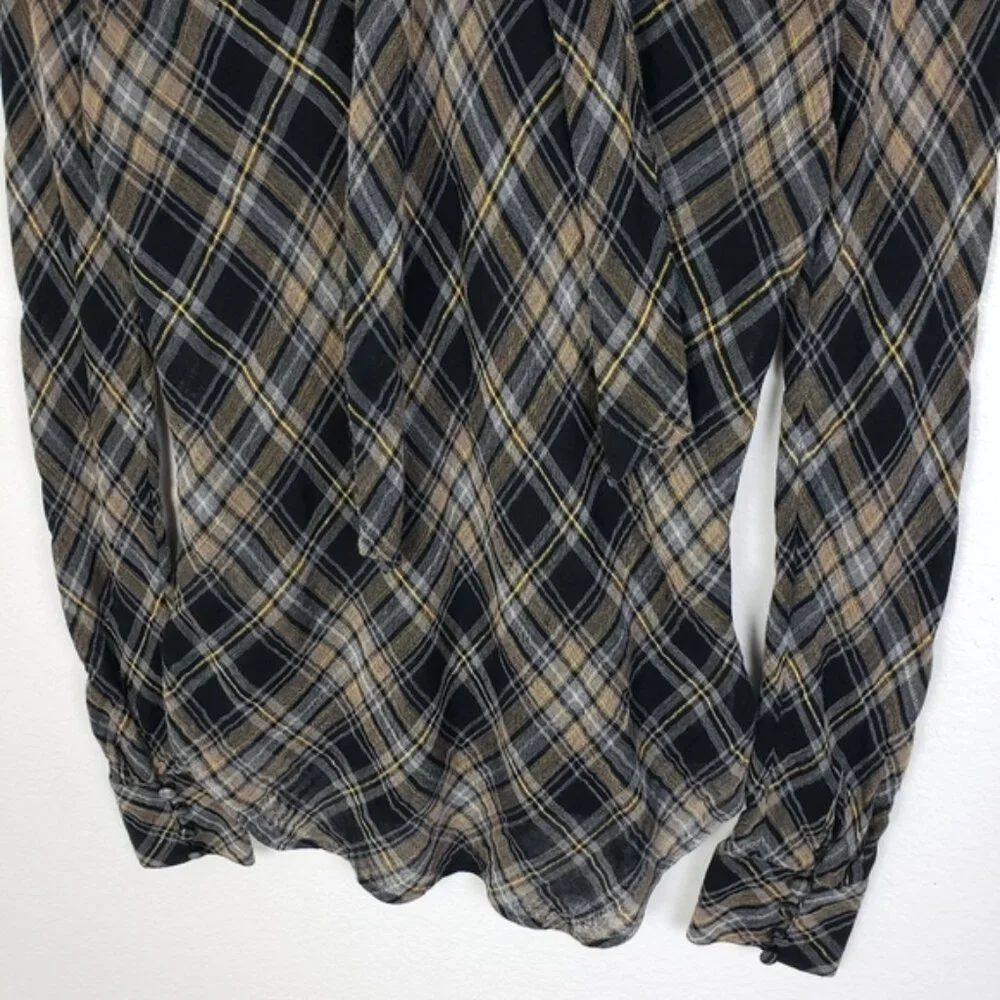 VERONICA BEARD Wade Metallic Plaid Tie-Neck Top Blouse size 6 Preppy Career